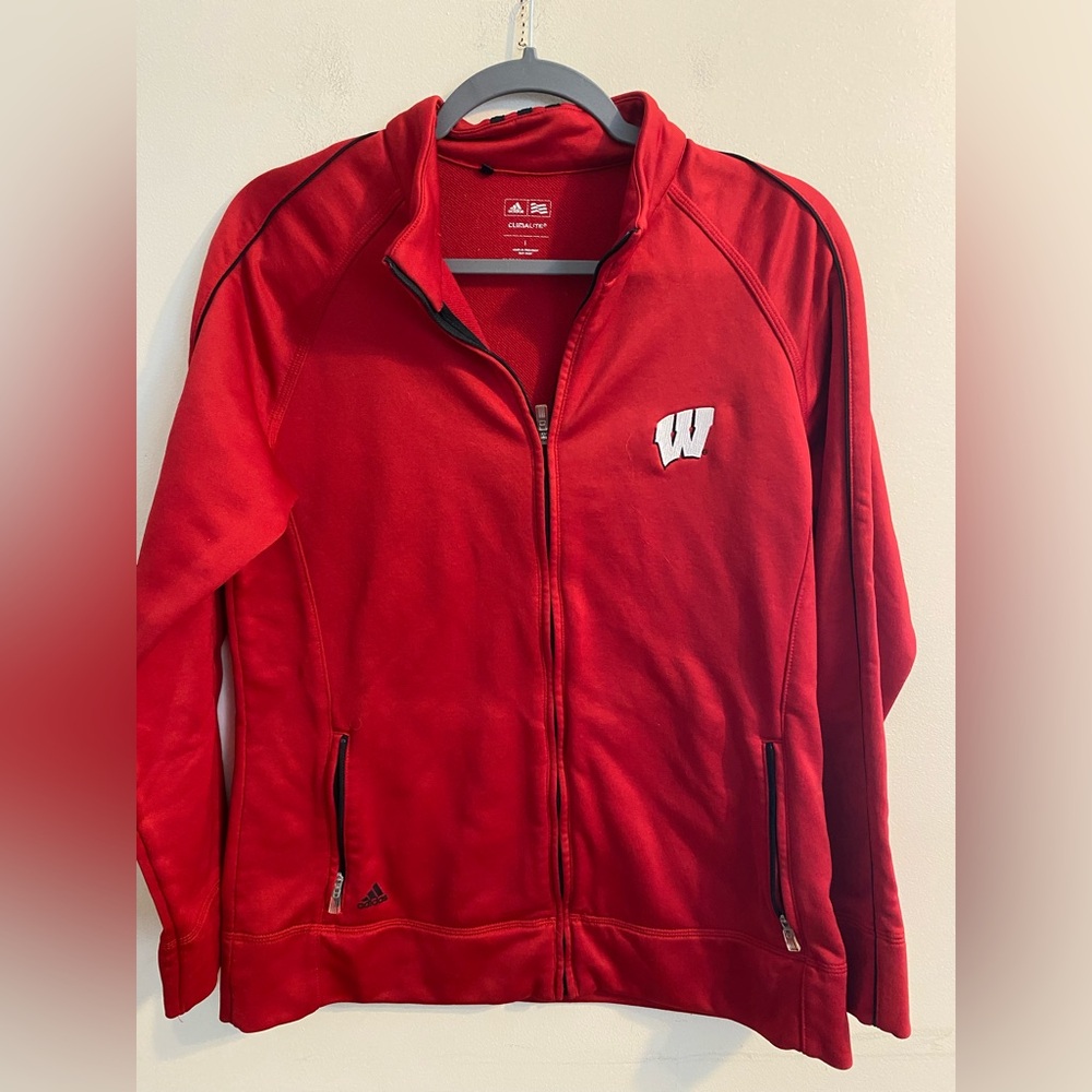 Adidas ClimaLite Red Wisconsin Badgers Full Zip Jacket Mens Size Medium